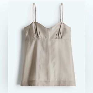 H&M EDITION SWEETHEART NECKLINE SEMI SHEER CAMISOLE TOP RESORTWEAR BEACHY Gray S